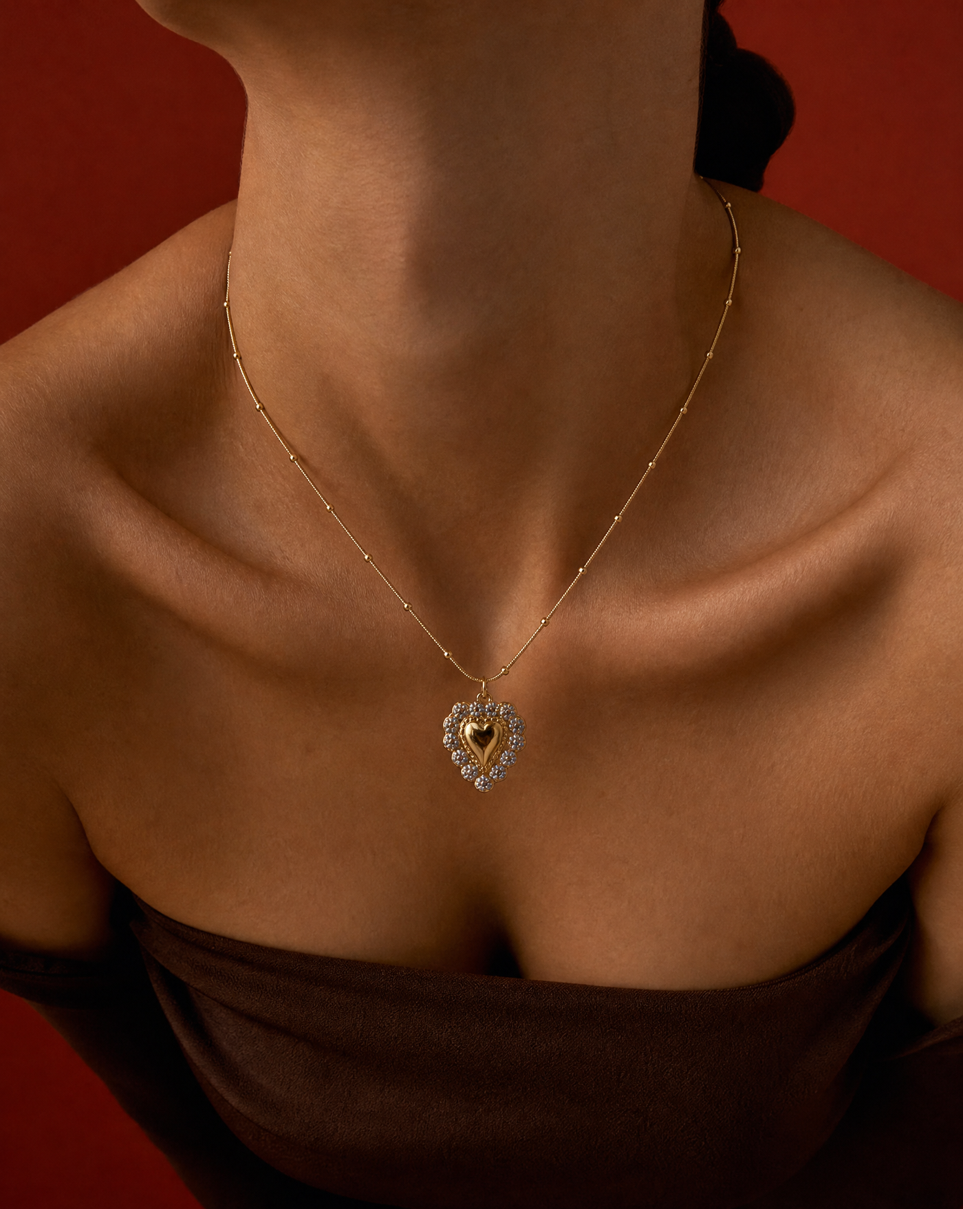 Sacred Heart Floral Enamel Pendant Necklace | Summer Layering Necklace