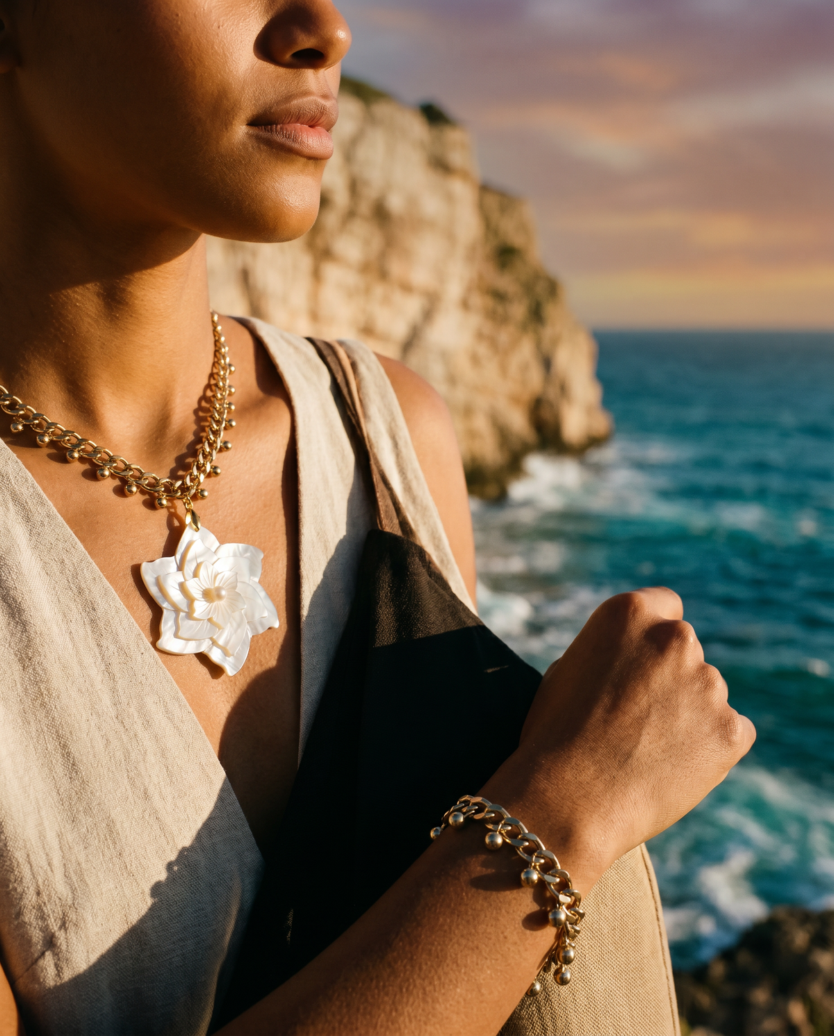 Shell Flower Choker & Bracelet Set | Beach Jewelry