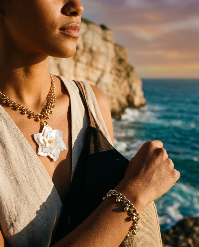 Shell Flower Choker & Bracelet Set | Beach Jewelry