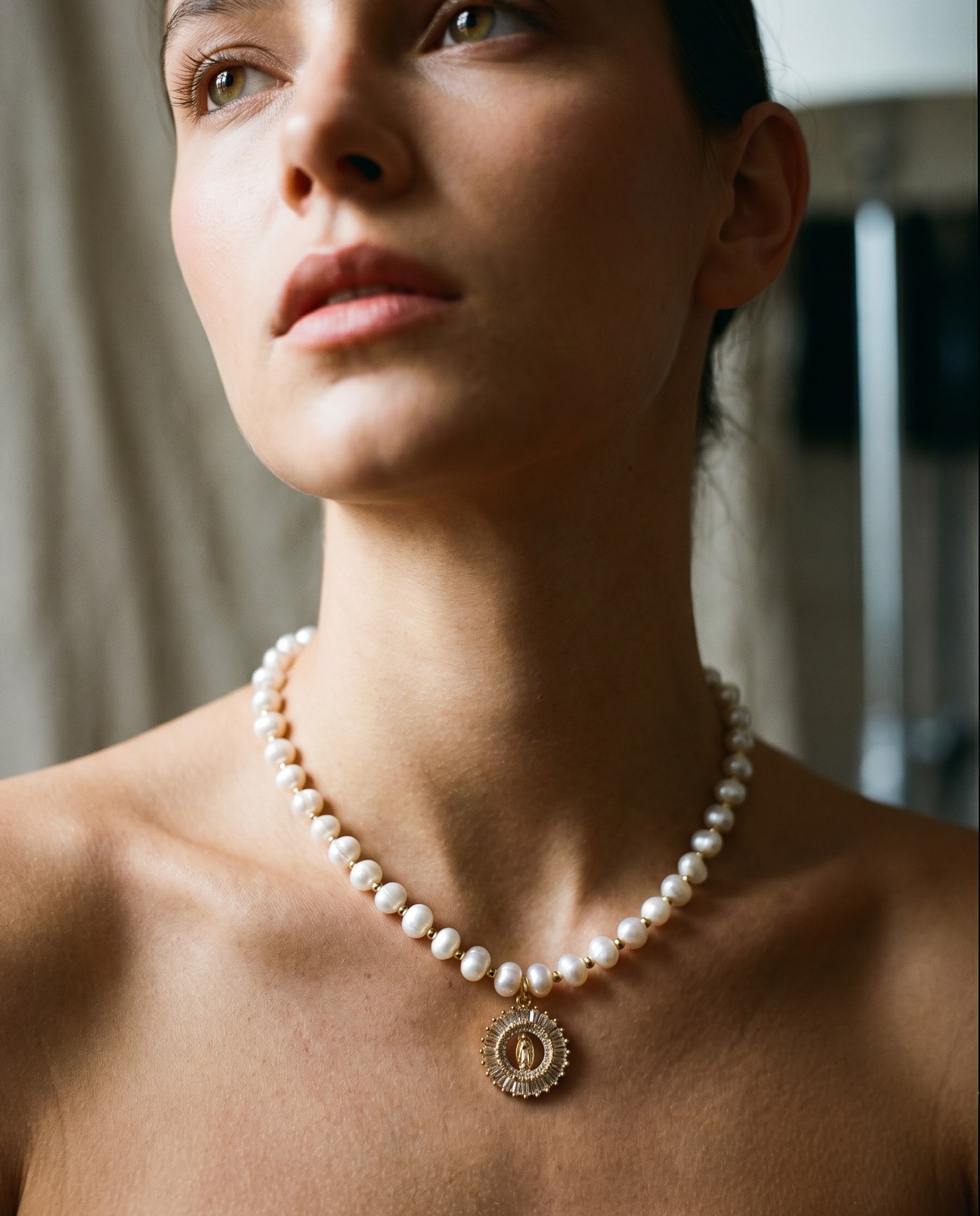 Virgin Mary Freshwater Pearl Choker - Catholic Jewelry