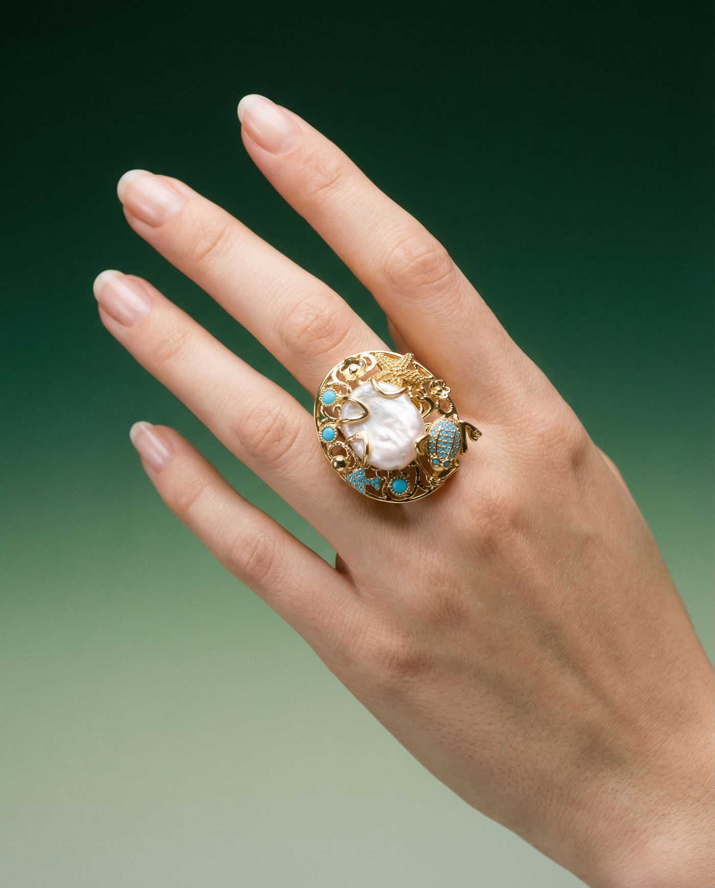 Statement Baroque Pearl Ring | Turquoise