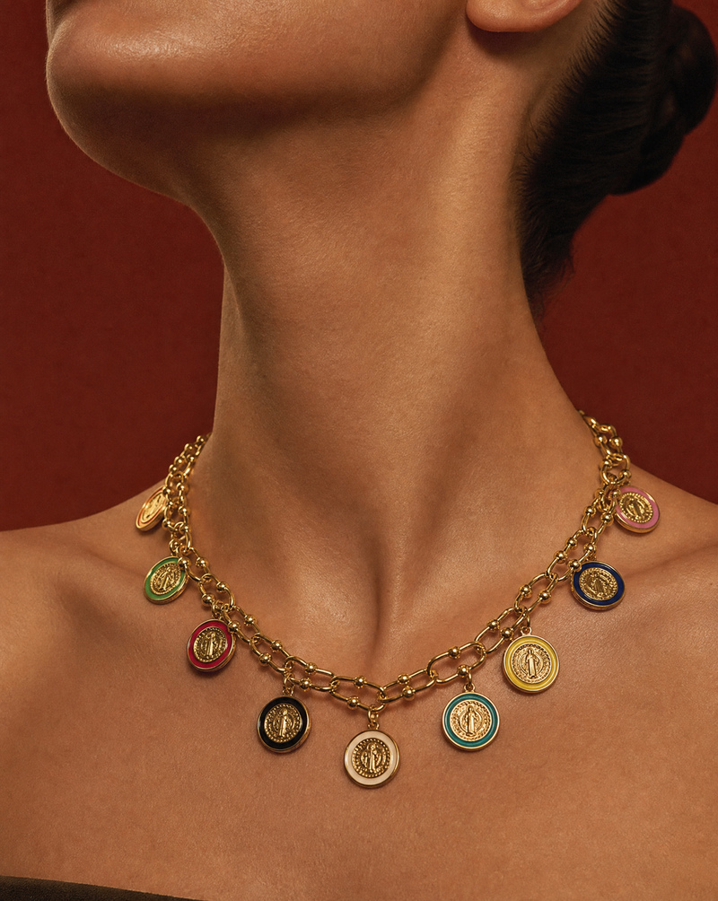 Saint Benedict Multicolor Charm Necklace | Devotional Jewelry
