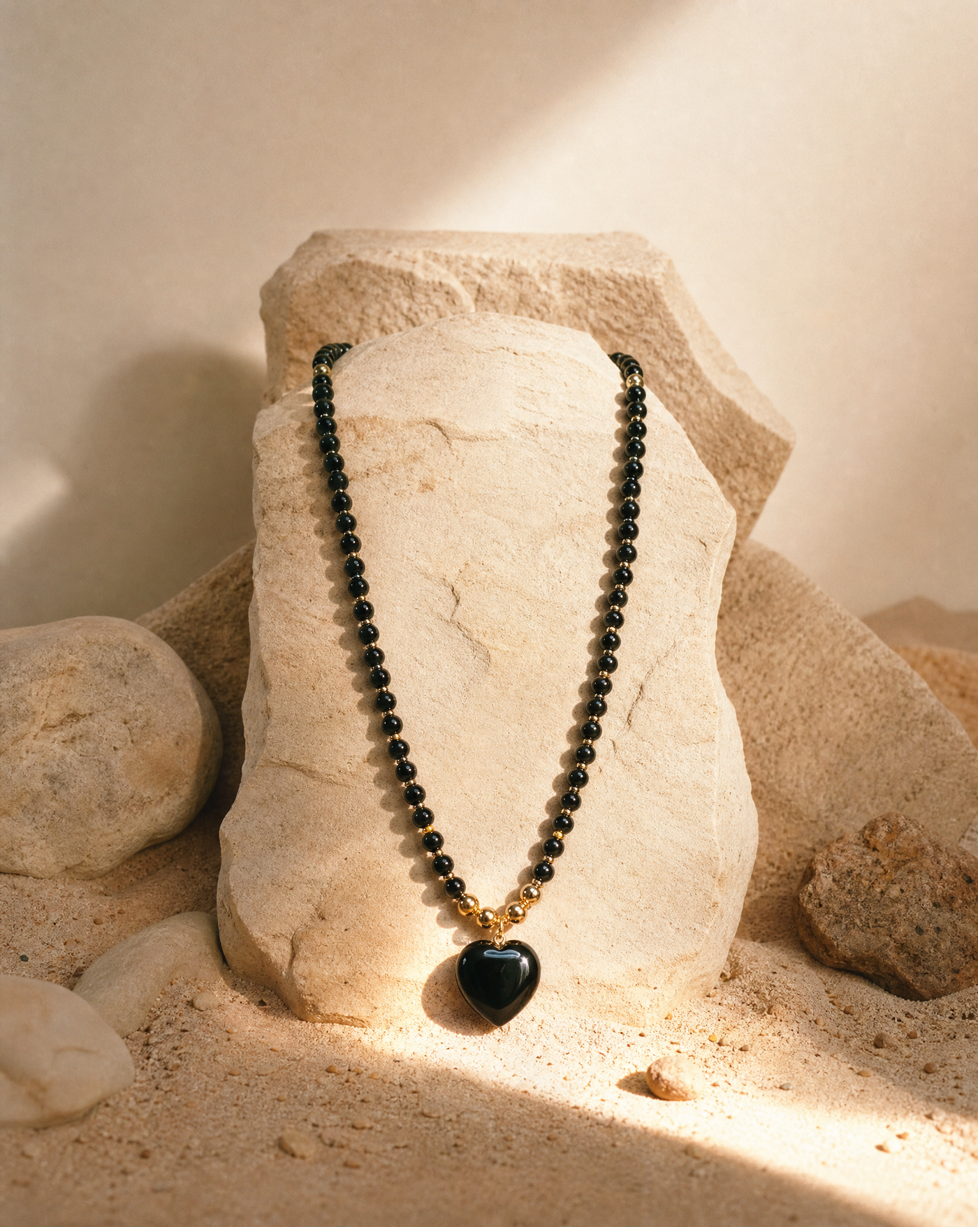Black Obsidian Beaded Necklace | Handmade Boho Heart Necklace