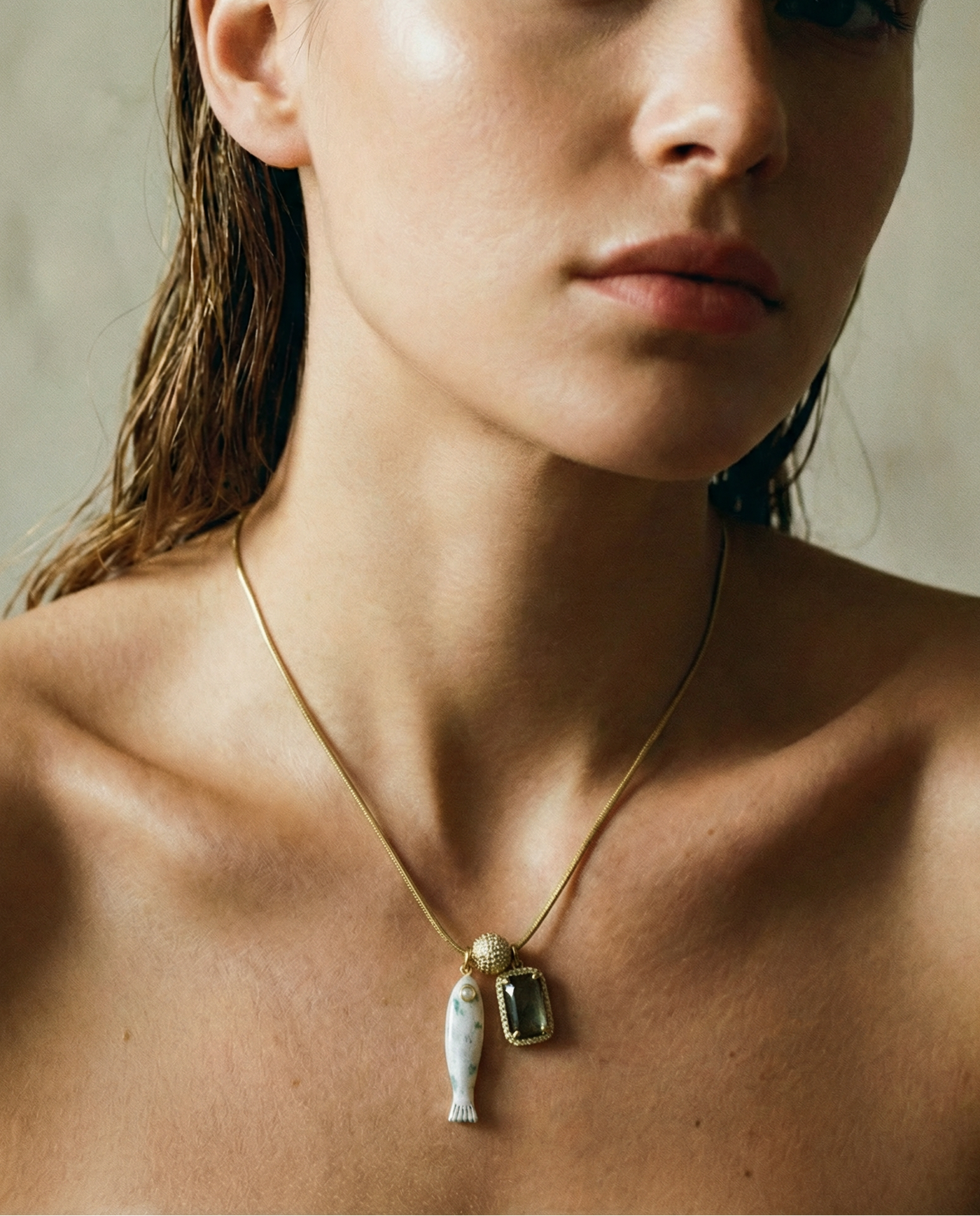 Fish & Gemstone Charm Necklace · Spiritual Talisman