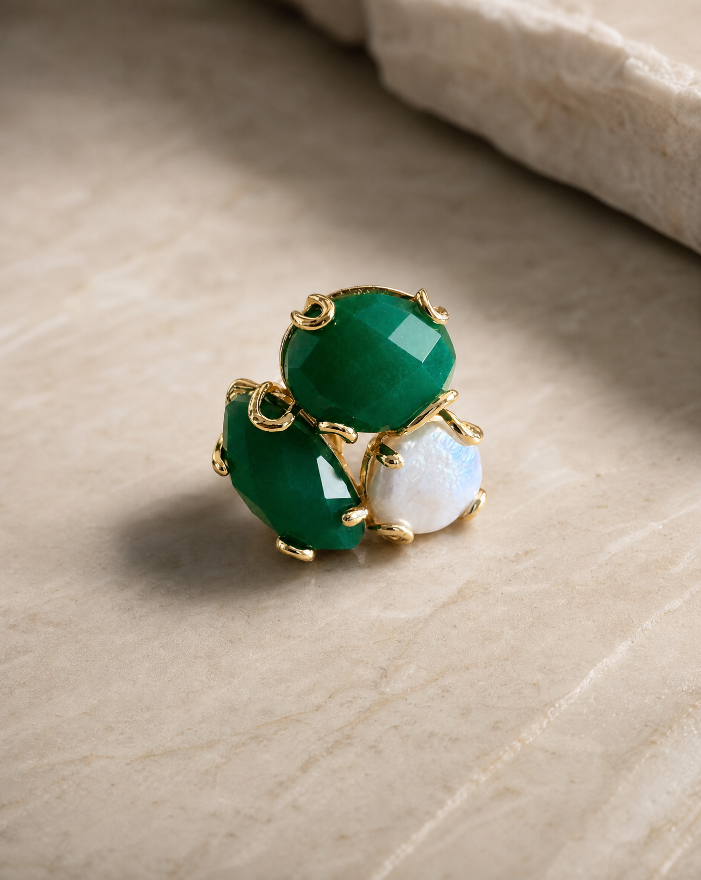 Multi-Stone Cluster Ring with Freshwater Pearl | Adjustable Open Band