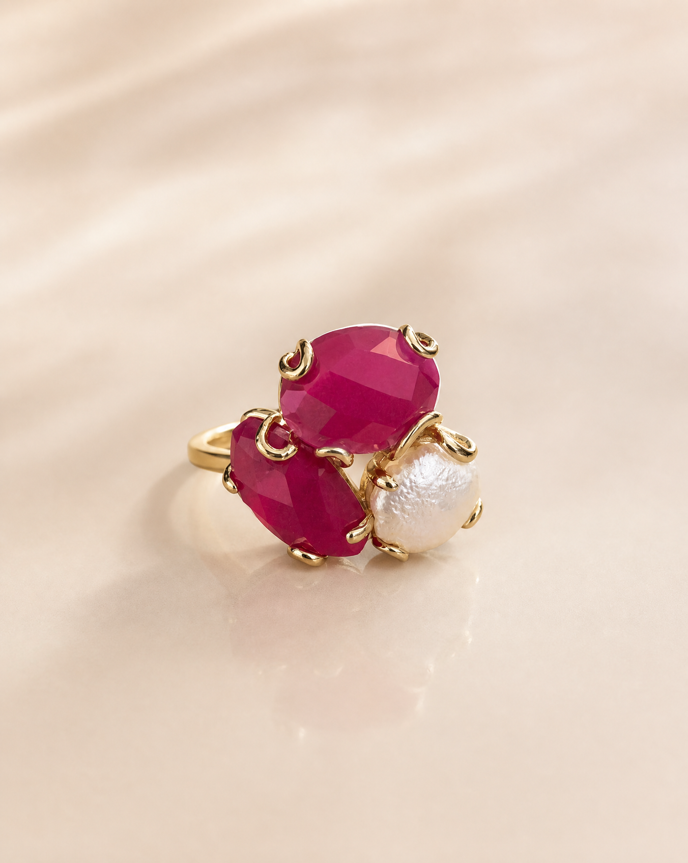 Multi-Stone Cluster Ring with Freshwater Pearl | Adjustable Open Band