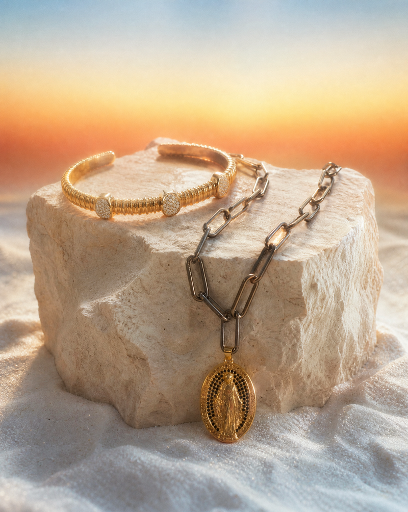 Devotional jewelry | Black Chain Necklace & Cuff Set