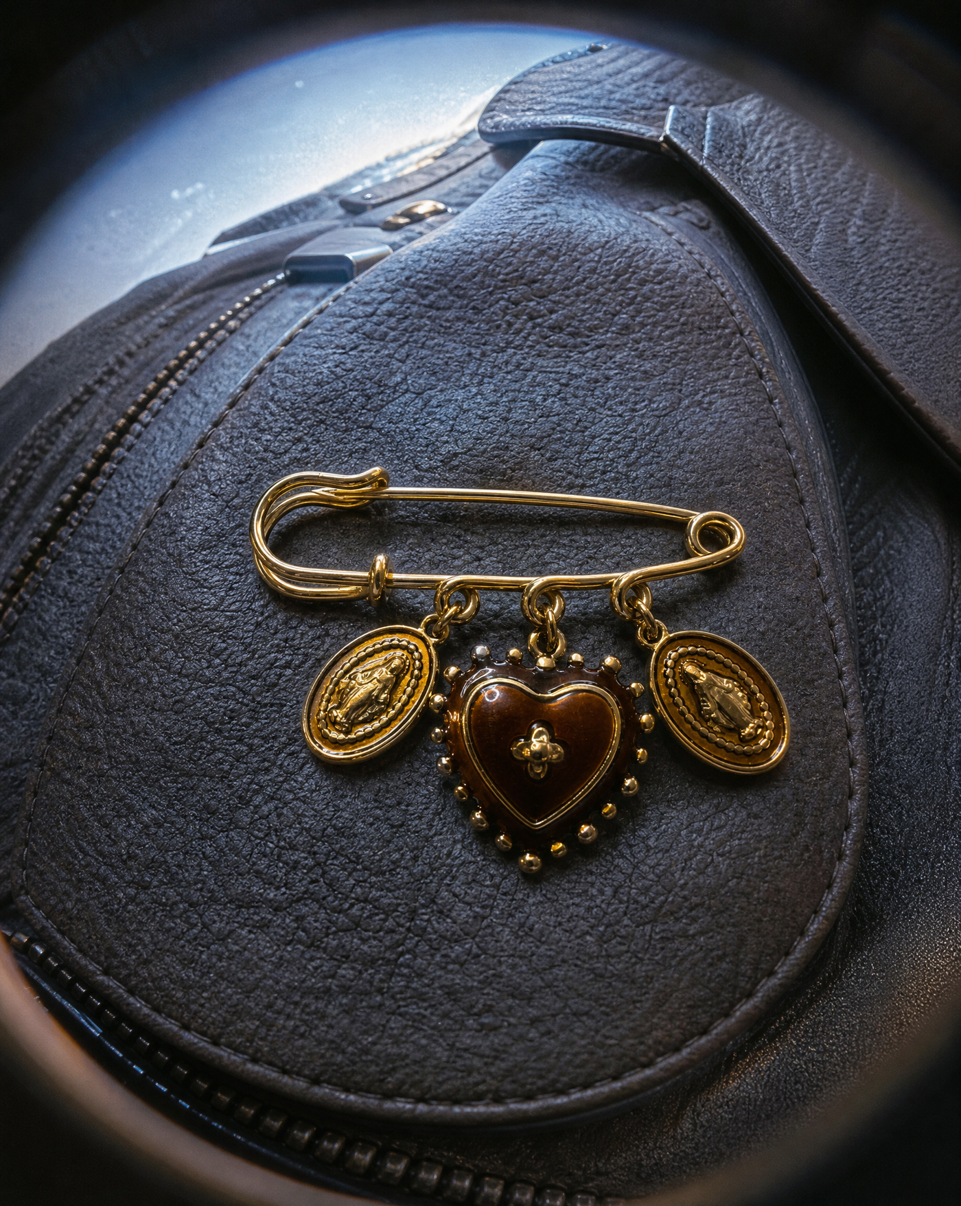 Sacred Heart & Miraculous Mary Medal Safety Pin Brooch | Wholesale Religious Jewelry