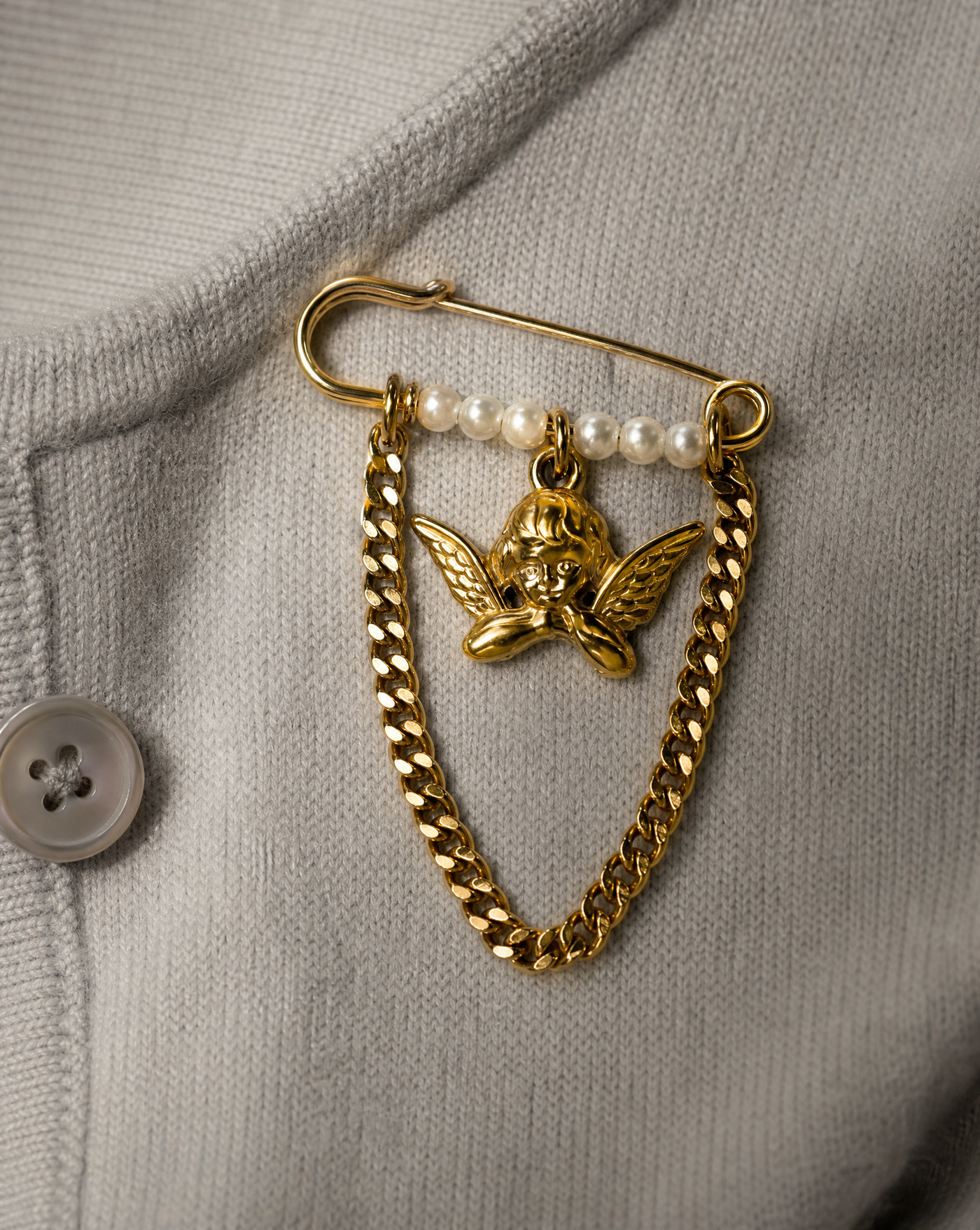 Cherub Angel Pearl Chain Pin Brooch