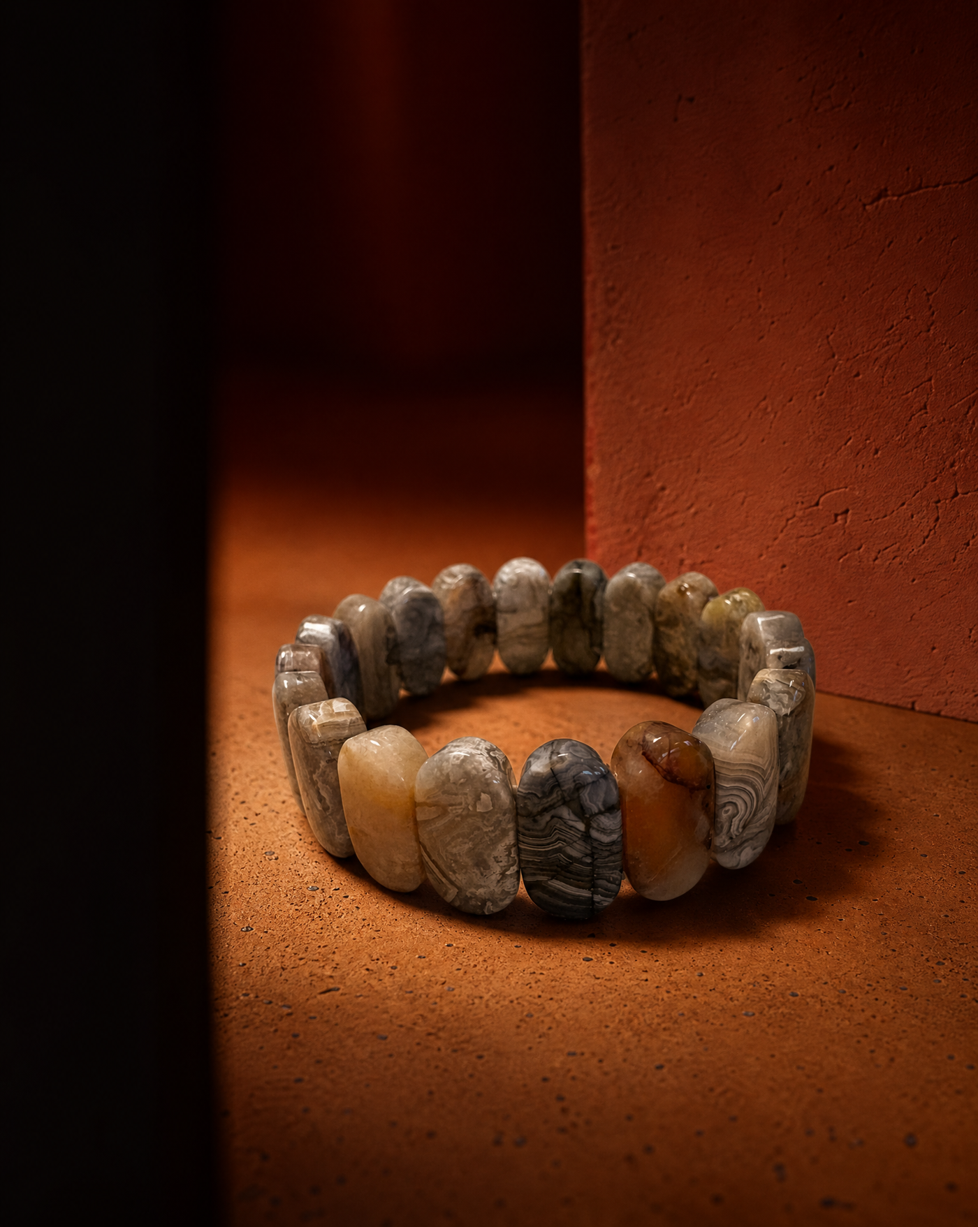 Mexican Agate Natural Gemstone Stretch Bracelet