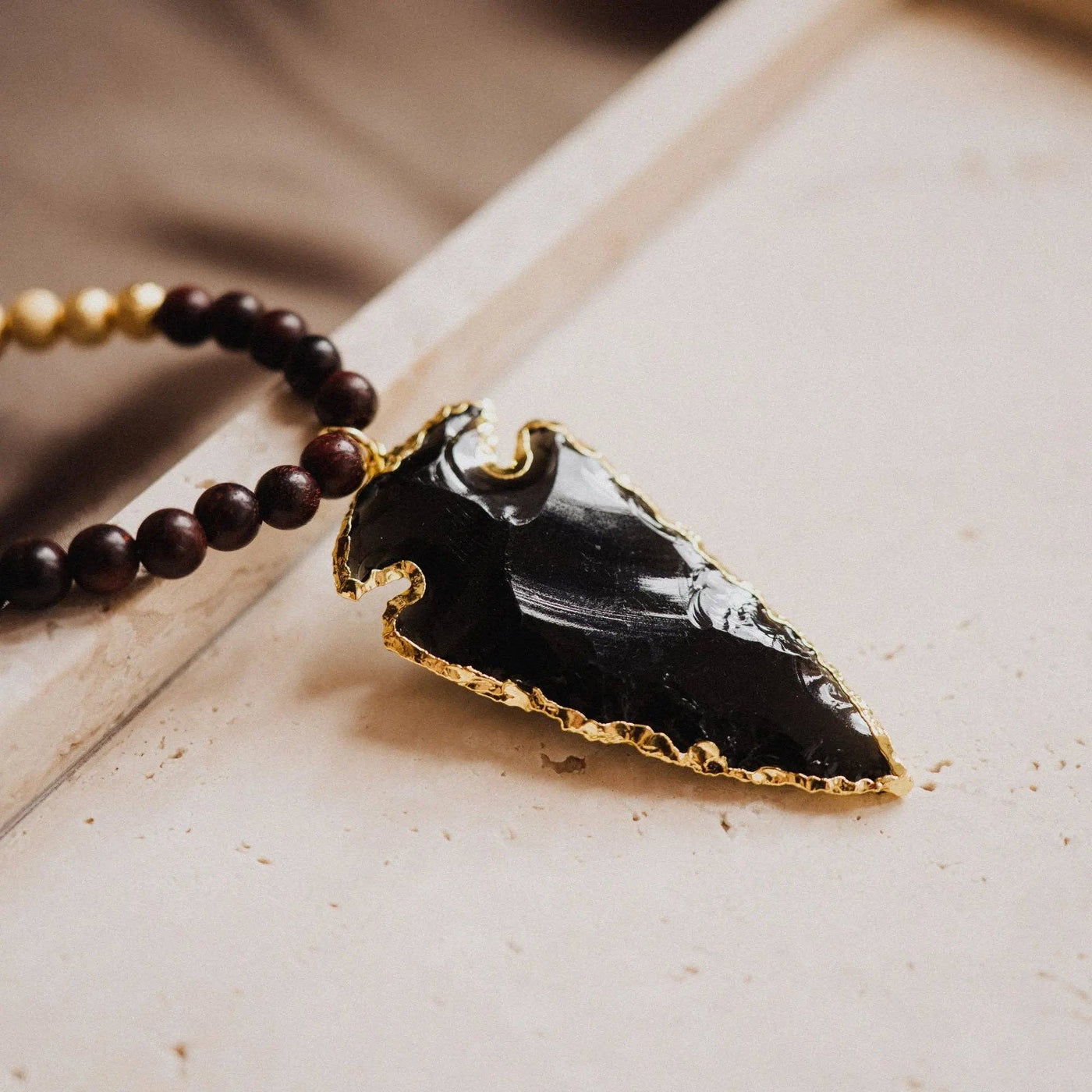 Black Obsidian Necklace with Arrowhead Pendant