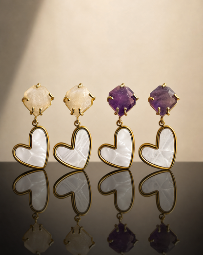 Amethyst Heart Drop Earrings