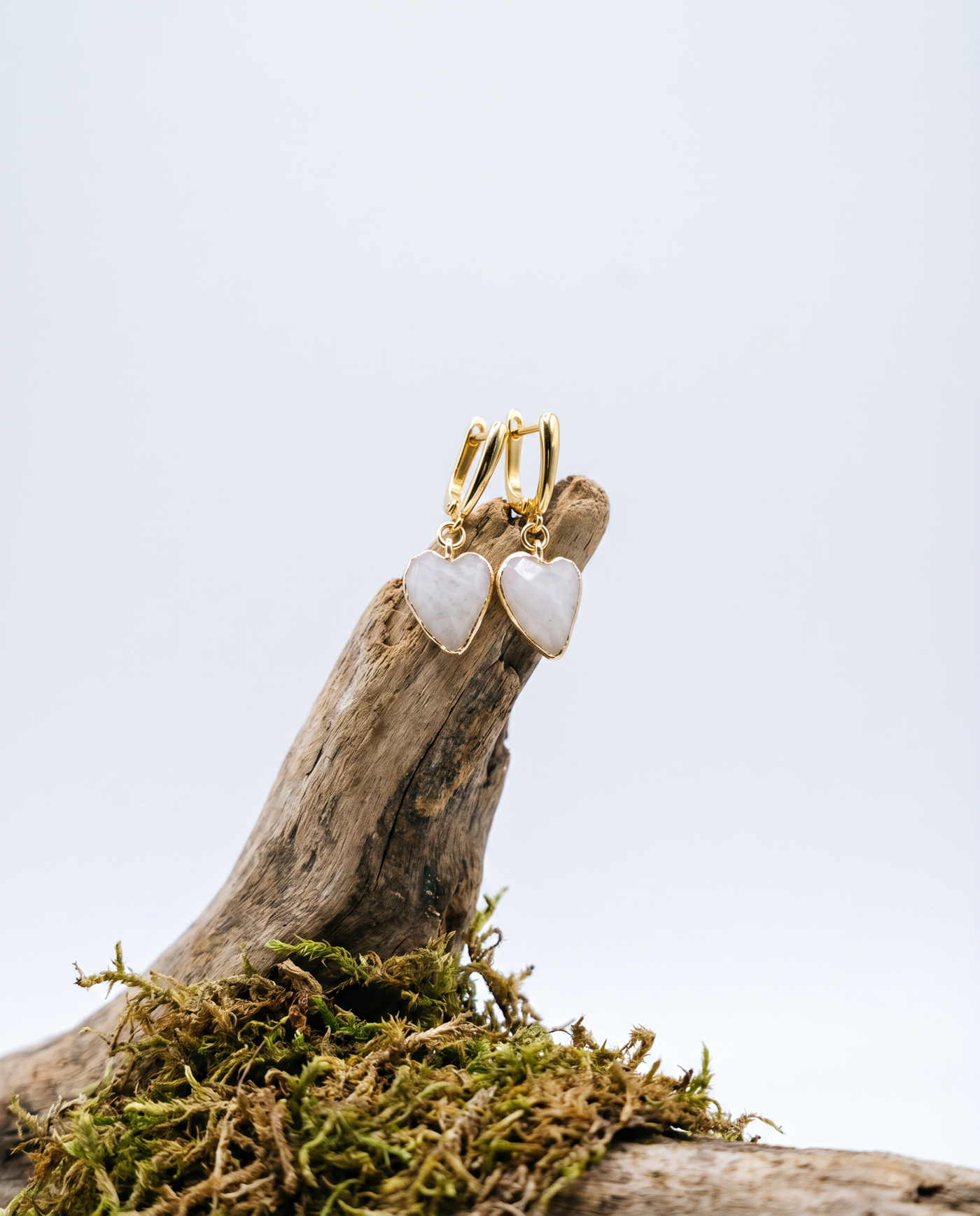 Moonstone Heart Huggie Earrings· Natural Gemstone