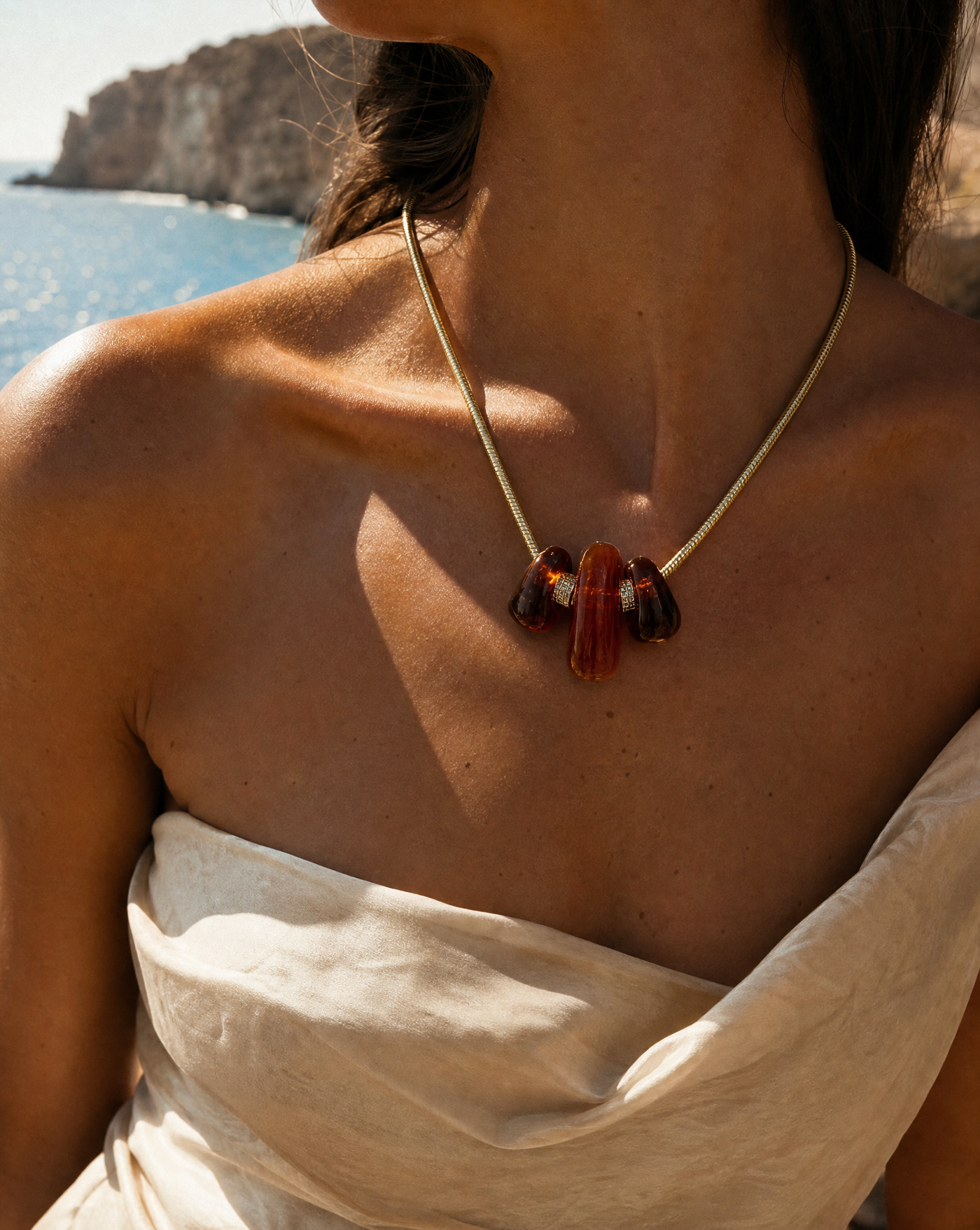 Boho Luxe Necklace | Amber Resin Pendant Necklace