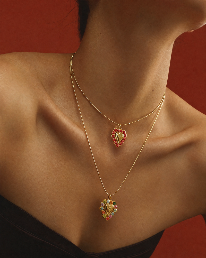 Sacred Heart Floral Enamel Pendant Necklace | Summer Layering Necklace