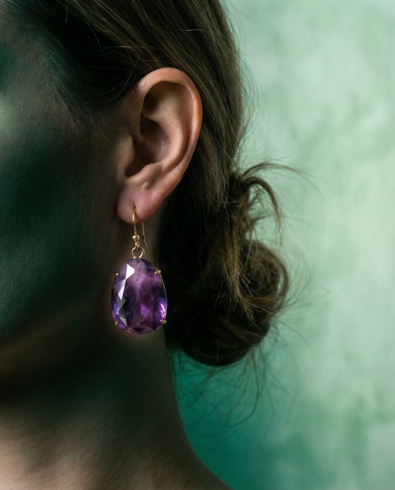 Amethyst Drop Earrings · Natural Faceted Gemstone
