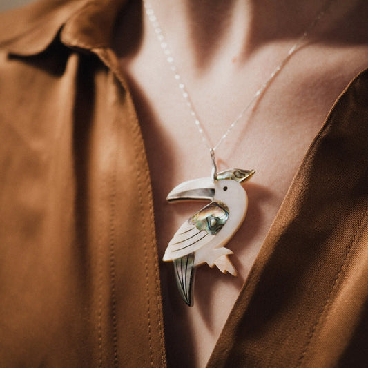 925 Silver Necklace, Mother of Pearl Bird, Seashell Necklace, Handmade Gift