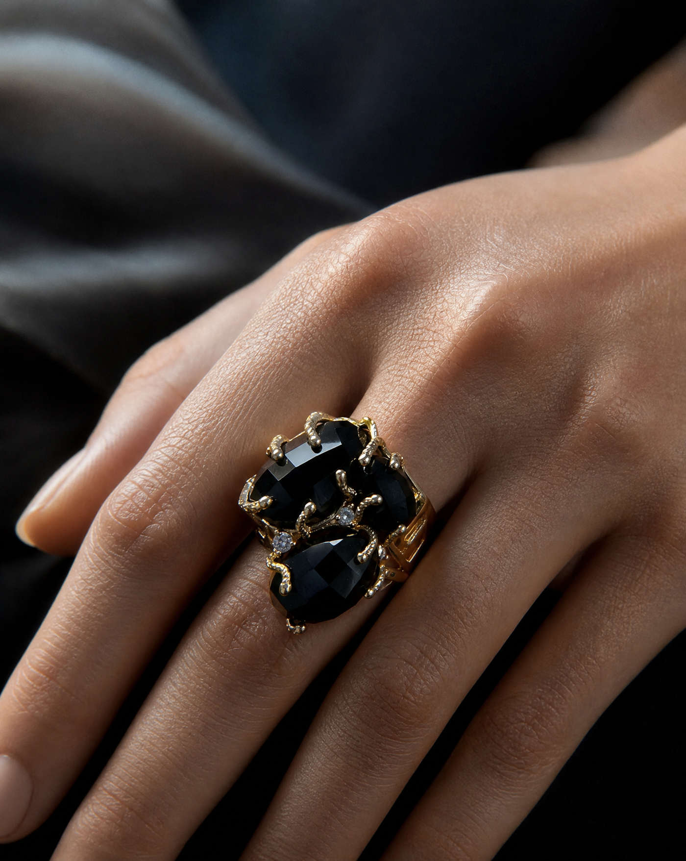 Black Agate and Mother-of-Pearl Ring · Strength and Timeless Elegance