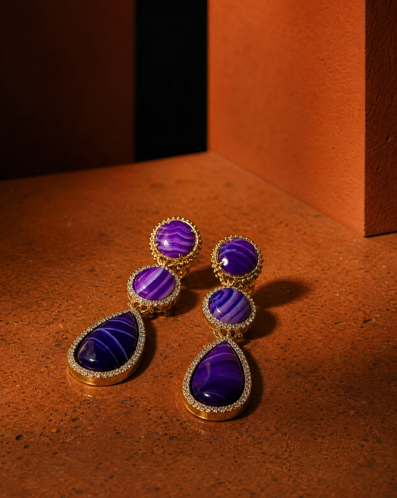 Purple Agate Drop Statement Earrings | Maximalist Gemstone Jewelry