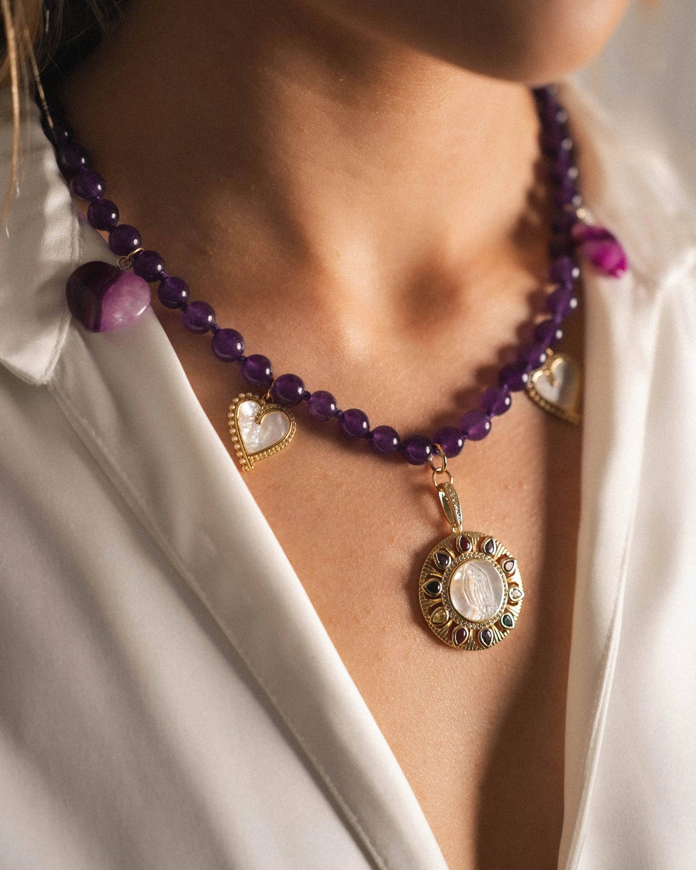 Mother-of-Pearl and Agate Virgin Necklace