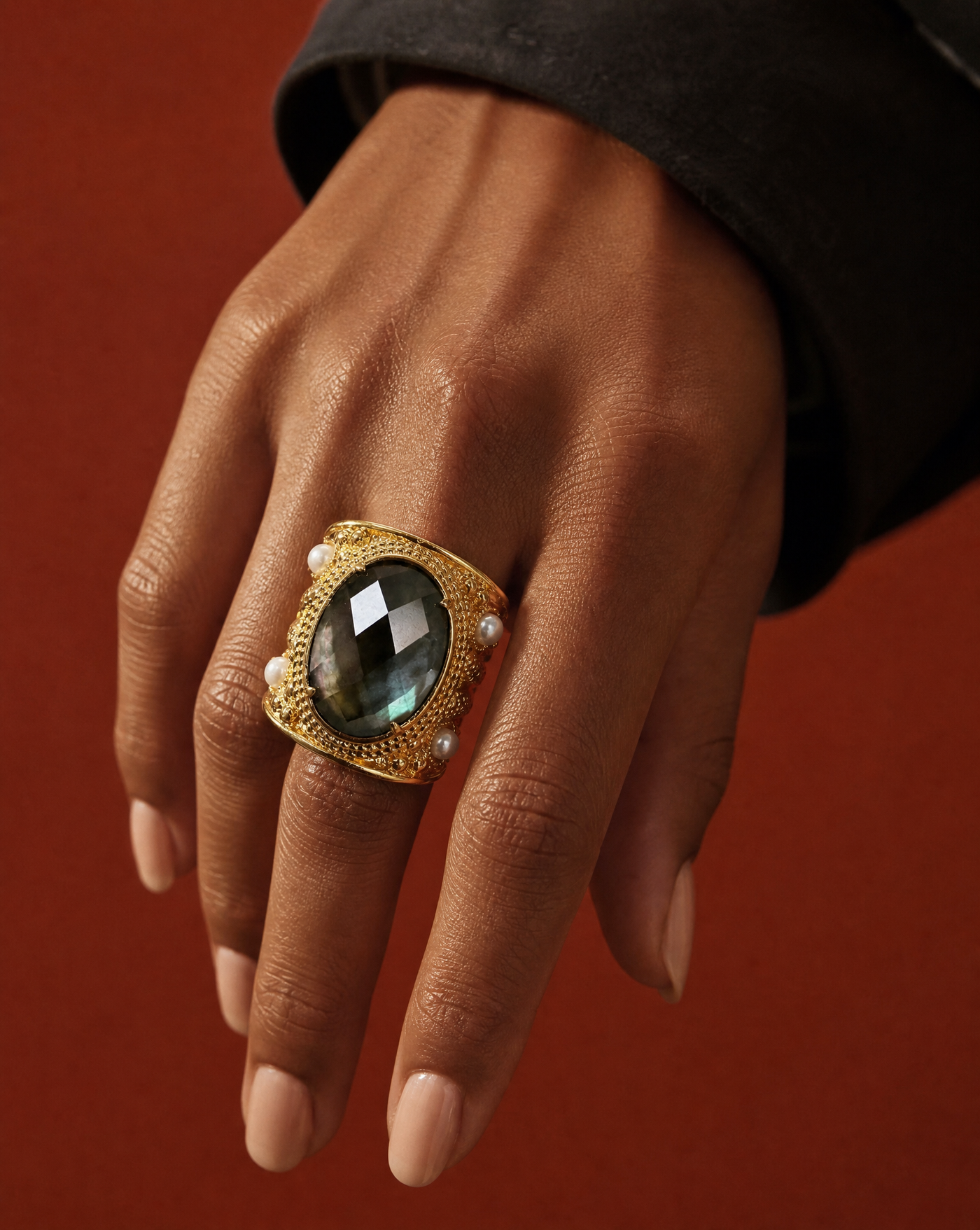 Black Shell Chunky Statement Ring | Gemstone Jewelry
