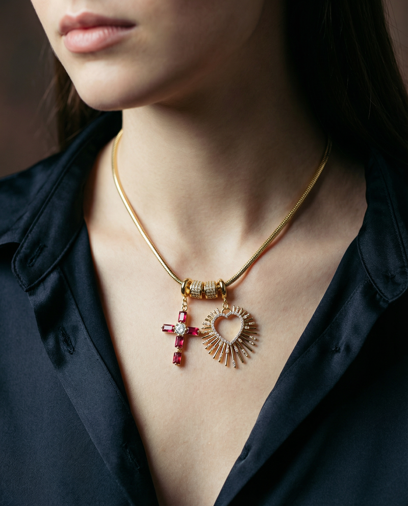 Necklace with Cross and Sacred Heart | Luxury Devotional