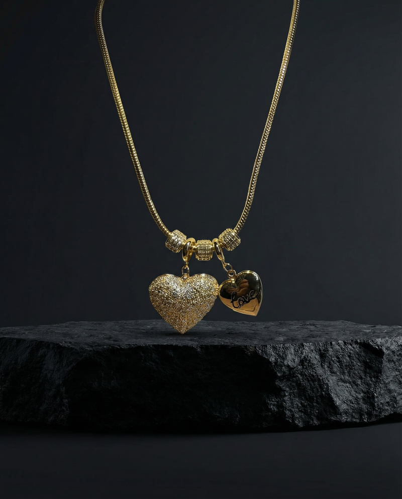 Necklace with Cubic Zirconia Hearts and Customizable Locket