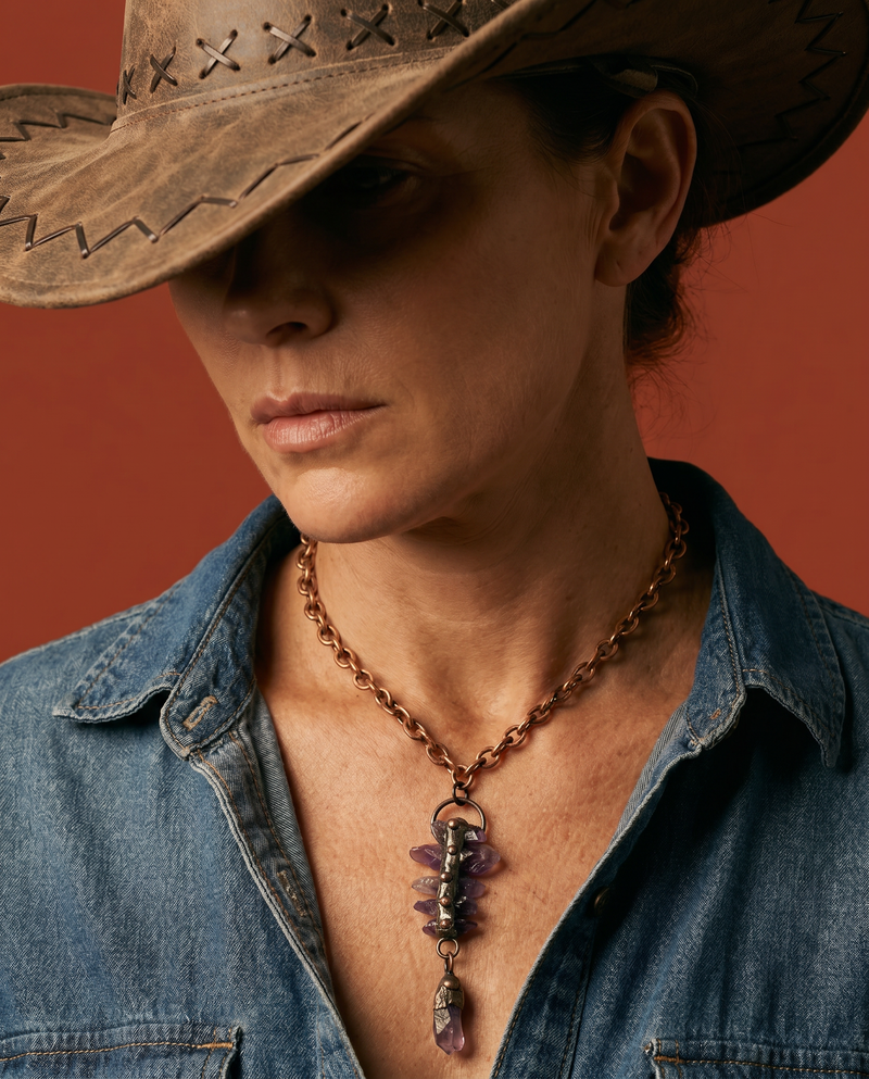 Raw Amethyst Cluster Totem Pendant Necklace | Artisan Boho Western Necklace