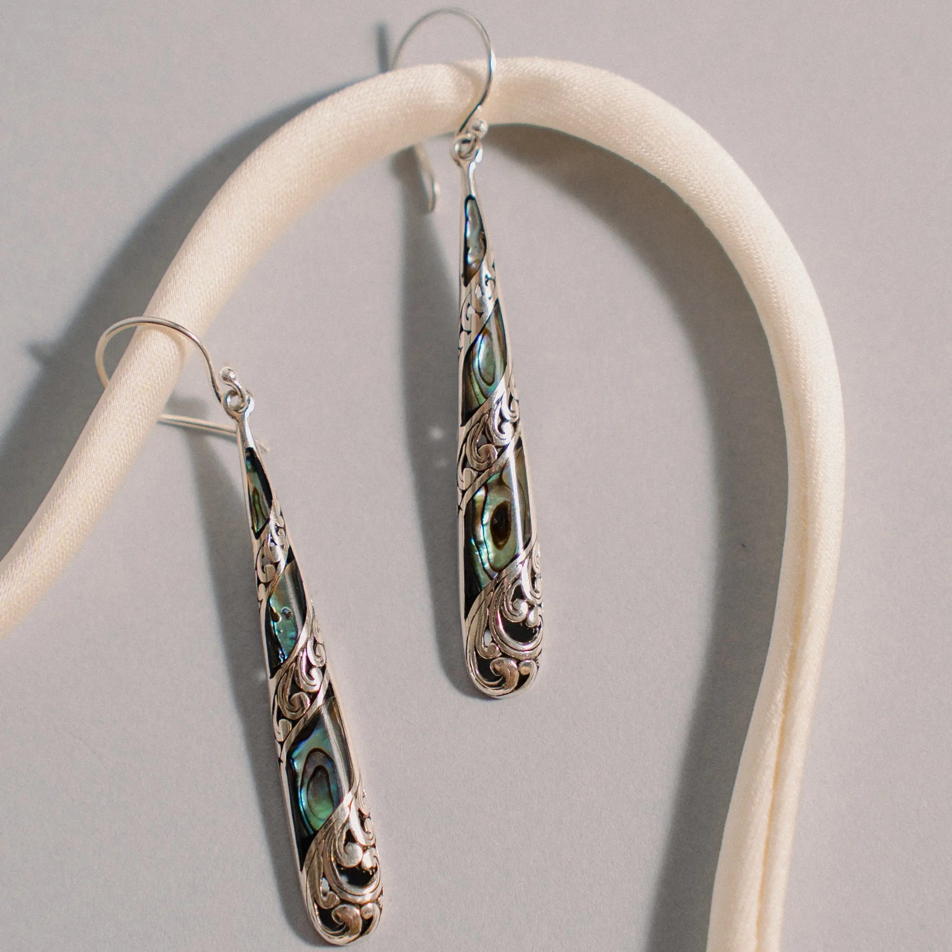 Abalone Earrings, Filigree 925 Silver Earrings, Long Earrings