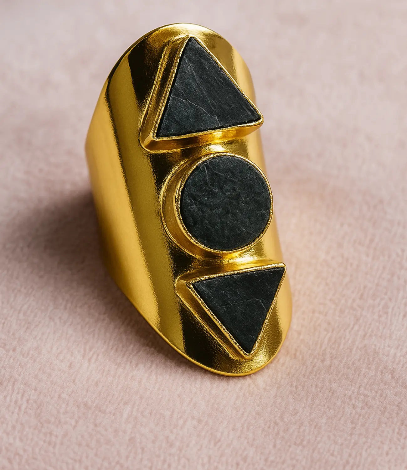 Adjustable 18K Gold Labradorite Ring – Geometric Design PHOEBE'S 