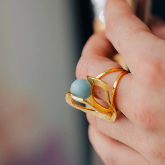 Adjustable Gold Plated Ring with Real Stone PHOEBE'S 