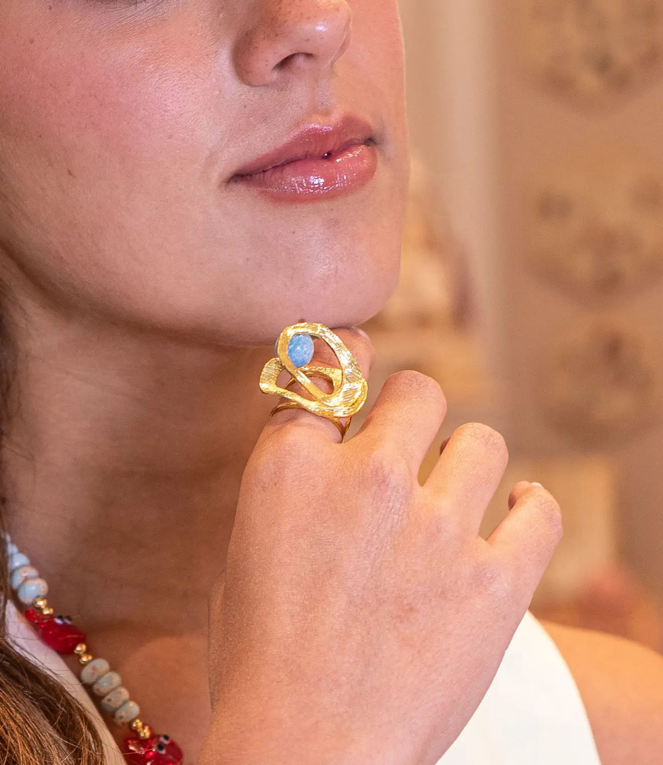 Adjustable Gold Plated Ring with Real Stone PHOEBE'S 