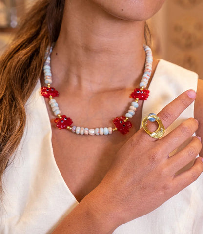 Adjustable Gold Plated Ring with Real Stone PHOEBE'S 