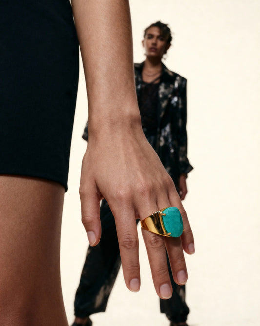 Adjustable Natural Stone Ring – Amethyst, Rose Quartz, Moonstone, or Labradorite | Gold-Plated Jewelry PHOEBE'S 