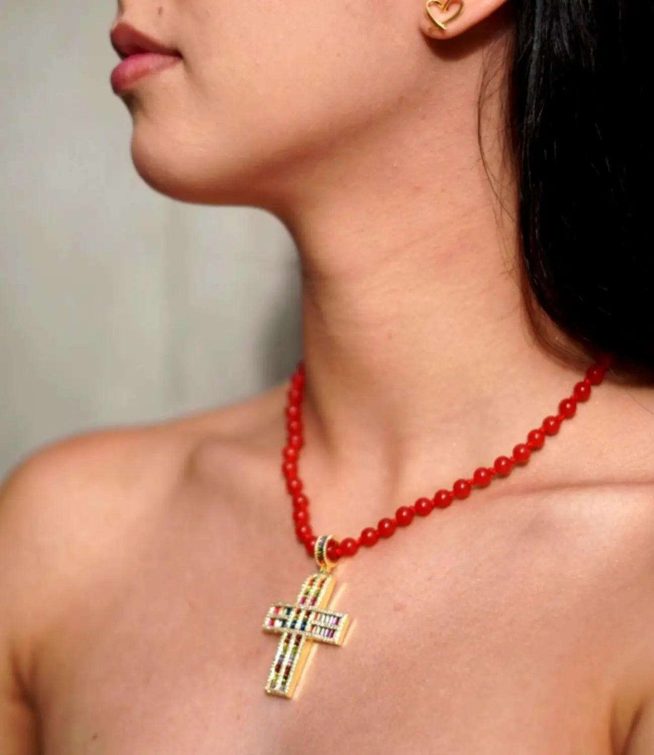Agate Necklace with Majestic Cross of Set Zirconia PHOEBE'S 