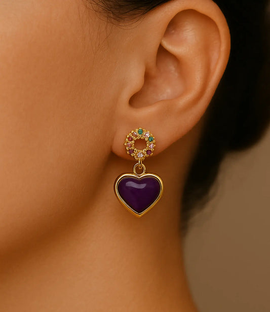 Amethyst Earrings with a Circle of Zirconia and 18K Gold Plating PHOEBE'S 