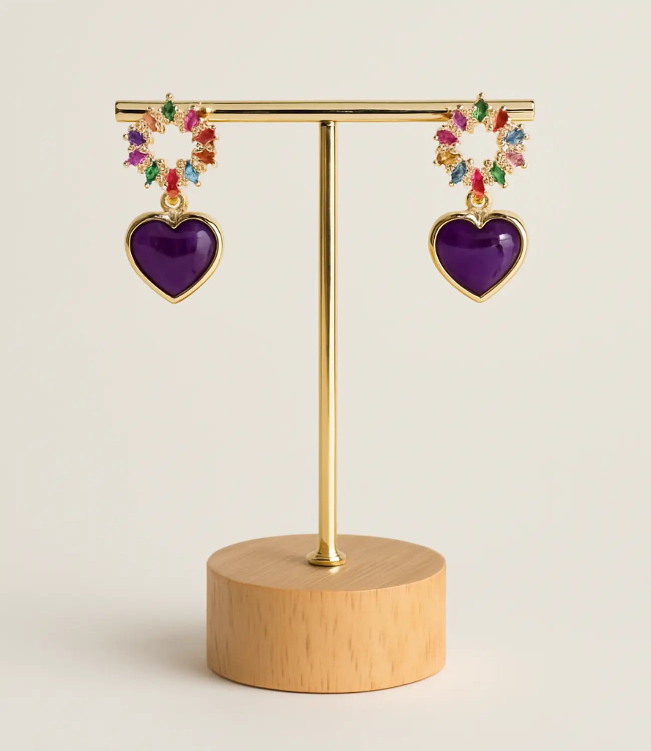 Amethyst Earrings with a Circle of Zirconia and 18K Gold Plating PHOEBE'S 
