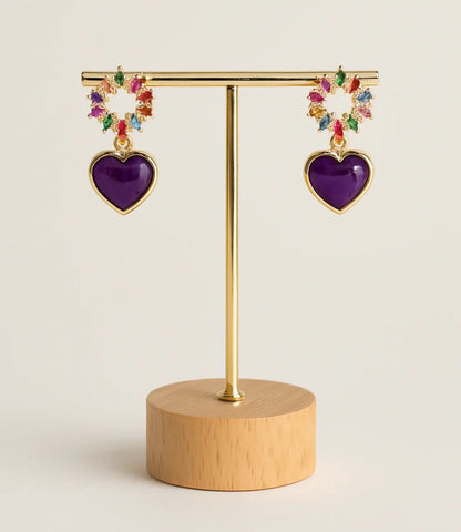 Amethyst Earrings with a Circle of Zirconia and 18K Gold Plating PHOEBE'S 
