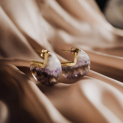 Amethyst Earrings, amethyst gold moon, raw amethyst , Handmade Earrings