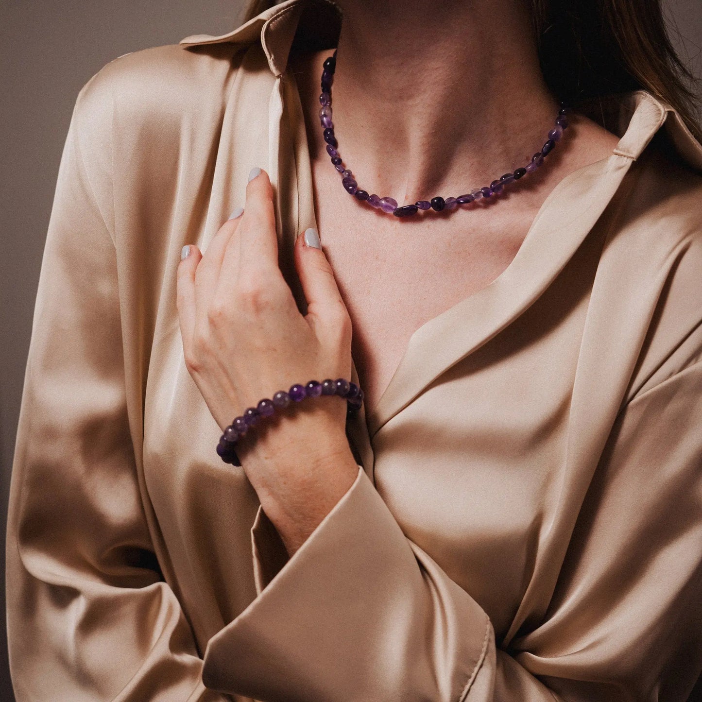 Amethyst Layered Necklace, Sterling Silver Jewelry, Dainty Gold Plated Necklace, Gift Handmade