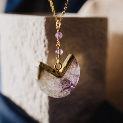 Amethyst Necklace, Genuine Crystal, Moon, Birthstone Necklace, Gift for Her