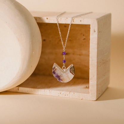 Amethyst Necklace, Genuine Crystal, Moon, Birthstone Necklace, Gift for Her