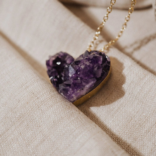 Amethyst Necklace, Gold Plated Jewel, Birthstone Heart