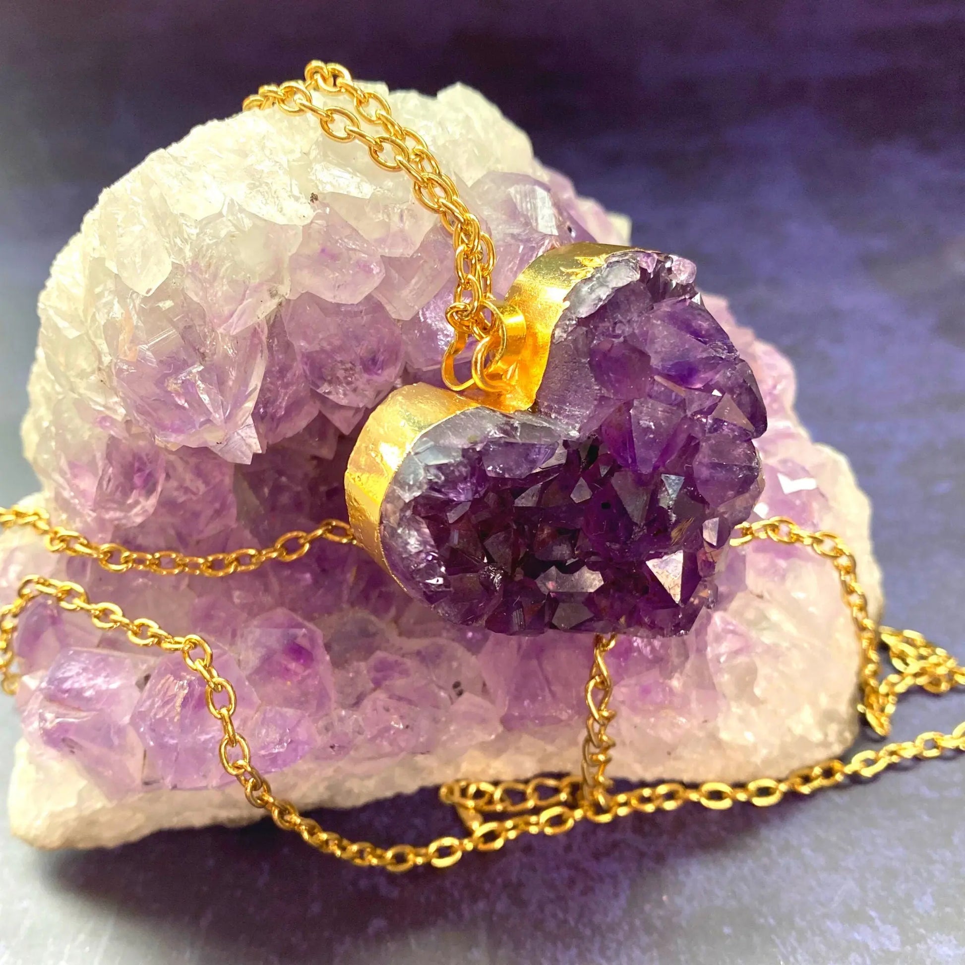 Amethyst Necklace, Gold Plated Jewel, Birthstone Heart