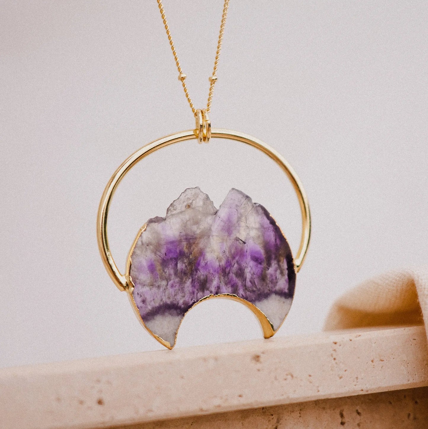 Amethyst Necklace, Gold Plated Necklace, Moon Necklace, Unique Gift