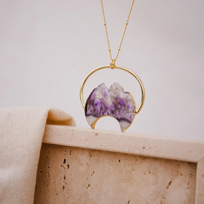 Amethyst Necklace, Gold Plated Necklace, Moon Necklace, Unique Gift