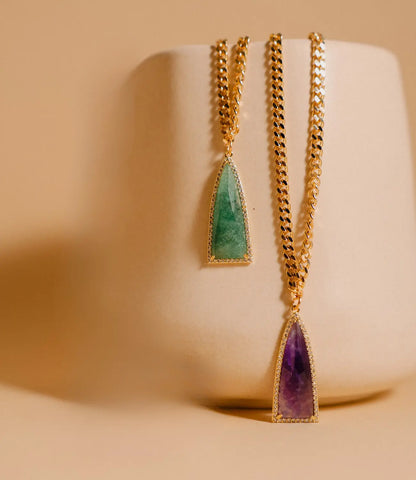 Amethyst or Aventurine Necklace with Gold Chain PHOEBE'S 