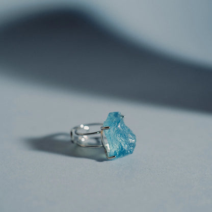 Aquamarine Ring, Raw Mineral Rings, Natural Stone Jewelry