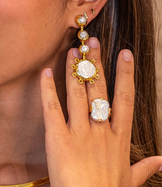 Baroque Drop Earrings with Golden Sparkles PHOEBE'S 