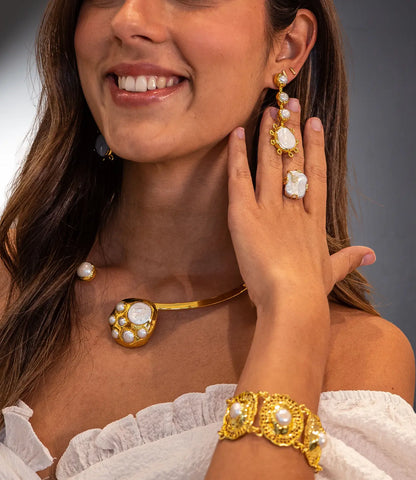 Baroque Drop Earrings with Golden Sparkles PHOEBE'S 